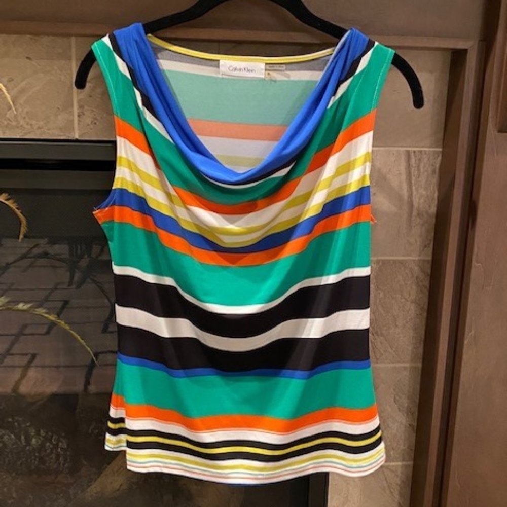 CALVIN KLEIN Striped Drape Neck Tank Top - Picture 4 of 9